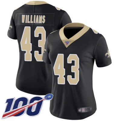 Nike New Orleans Saints #43 Marcus Williams Black Team Color Women's Stitched NFL 100th Season Vapor Limited Jersey